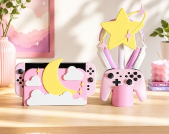 Moon Dock Cover Set for Nintendo Switch  with Controller and Headphone Stands 3D Printed