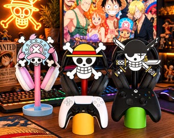 Supporto per cuffie e controller di One Piece stampato in 3D, Luffy Zoro Chopper Nami Sanji Usopp Robin Jolly Roger Accessorio per videogiochi, accessorio anime