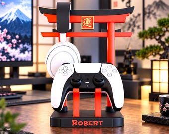 Personalized Japanese Torii Gaming Headset Stand, 3D Printed Controller Holder, Gamer Desk Organizer, PS5 Xbox Headphone Display