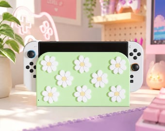 Daisy Nintendo Switch Dock Cover 3D Printed, Floral Switch Dock Sleeve, Cute Gamer Girl Desk Decor, Kawaii Pastel Gaming Setup Gift