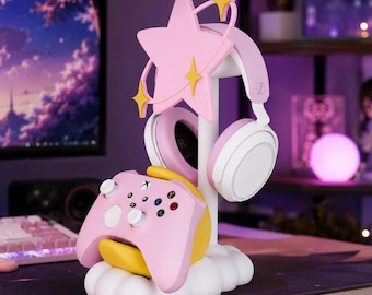 Star Moon stativ för hörlurar och kontroll, 3D-printad spelbordsorganisatör