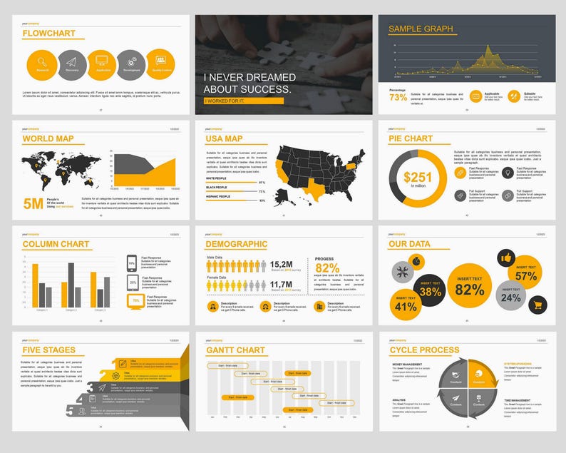 New Custom Powerpoint Template Minimalist, Yellow Powerpoint Template ...