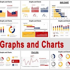 May include: A collection of colorful graphs and charts, including bar charts, line graphs, and pie charts. The text "Graphs and Charts" is prominently displayed in red. The charts display financial data and percentages.