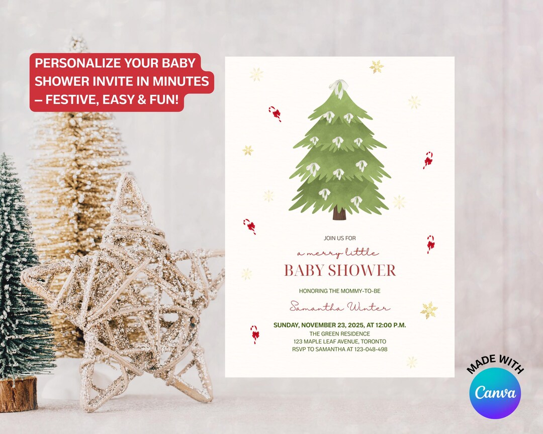 Invitación para baby shower con temática de árbol de Navidad, elegante ...