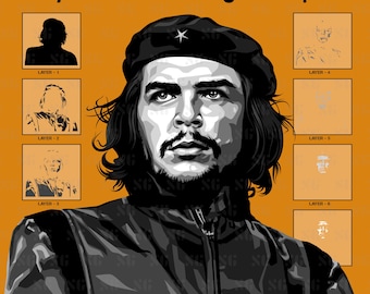 Che Guevara Layered Stencil SVG | 7 layer Stencil Vector | Streetart Stencil Template | Cricut & Silhouette Cut File | Spray Paint Printable