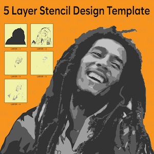 Modèle vectoriel de pochoir multicouche Bob Marley Fichiers de coupe SVG | Modèle de conception à imprimer et à découper