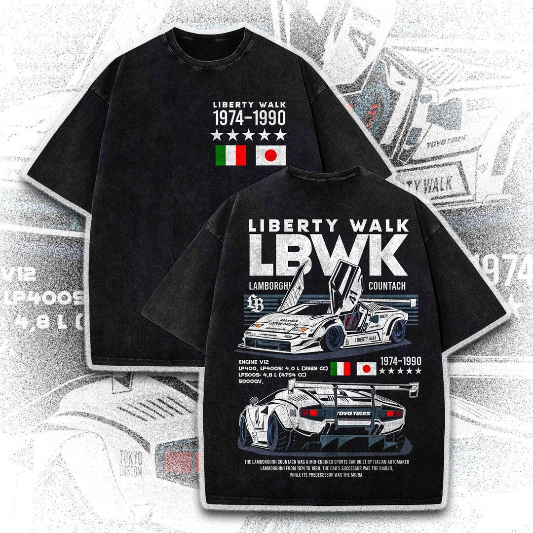 Vintage Lamborghini Countach T-shirt, Liberty Walk Racing Tee, JDM Car ...