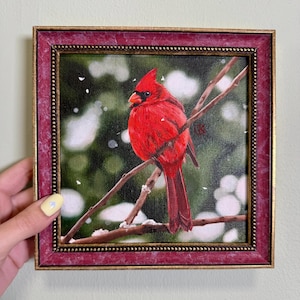 Original Ölgemälde von Kardinal, Vogel Kunst, Kardinal Wanddekor, Geschenk für Vogelliebhaber, Winter Vogel Gemälde, Handgemalter Kardinal