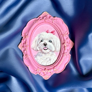 Mini custom dog portrait, hand painted Maltese portrait, oil dog portrait in vintage frame, dog memorial gift, pup lovers gift, dog wall art