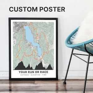Custom trailrunningposter – op Strava geïnspireerde kaart met hoogteprofiel en terrein – gepersonaliseerde digitale raceprint voor trailrunners