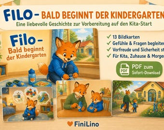 First day of kindergarten – Kamishibai story with 13 picture cards as a PDF for the daycare center