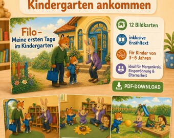 Settling into kindergarten – Kamishibai story with 12 picture cards as a PDF
