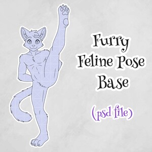 Dynamic High Kick Furry Feline Pose Base PSD | Anthro Cat Character | Digital Art Base
