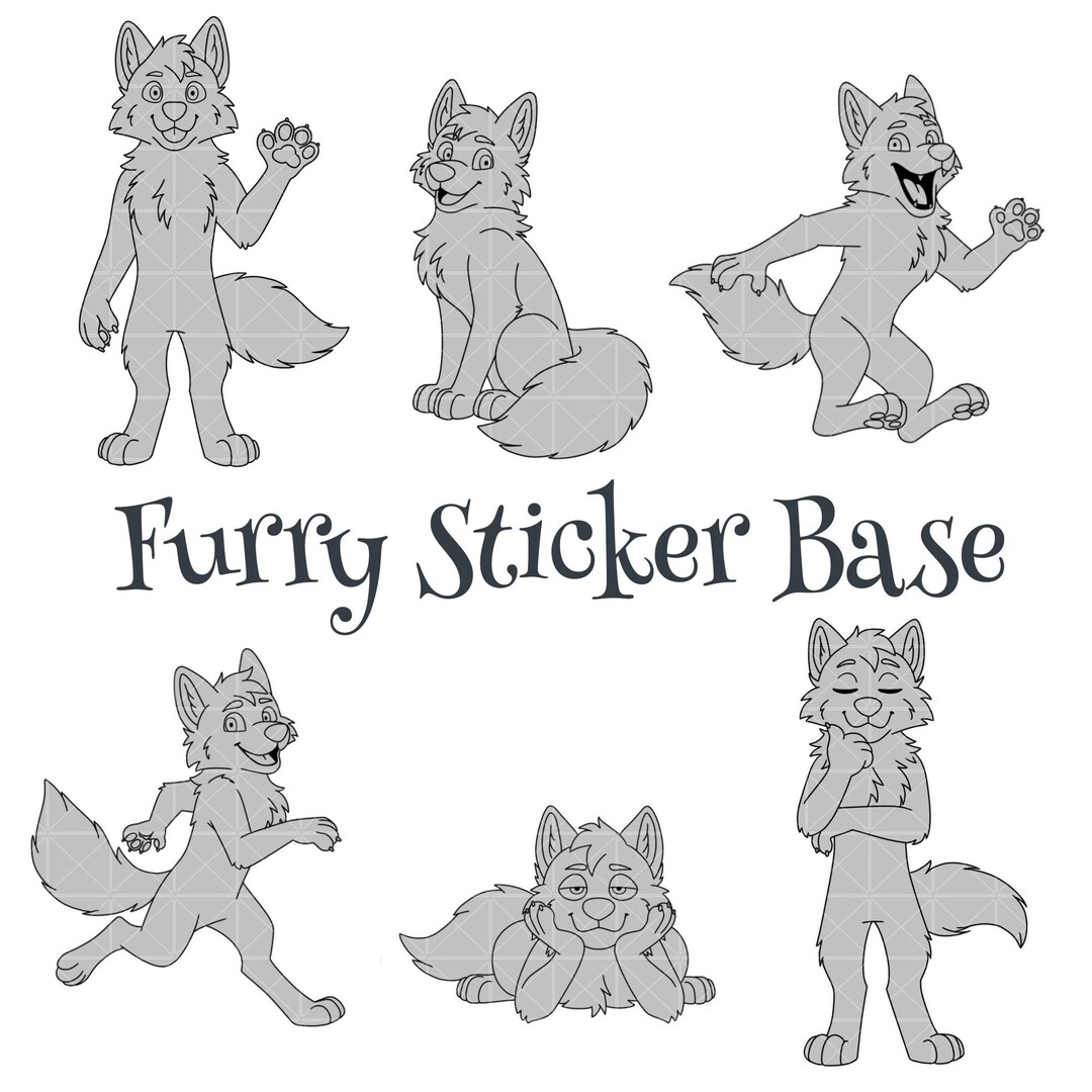 Baso Uncolored Furry Canine Sticker Base Pack: Uncolored PSD & PNG Files (digital ...
