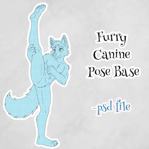 Dynamic High Kick Furry Canine Pose Base PSD | Anthro Wolf Character | Digital Art Base