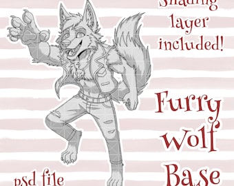 Furry Wolf Base PSD, Anthro Character Template, Fursona Canine Character Bases (Digital File)