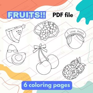 6 Obst Malvorlagen | Druckbare A4 Digitale Malfarben Set | Spaß Gesundes Obst für Kinder & Erwachsene | DIY Malaktivität