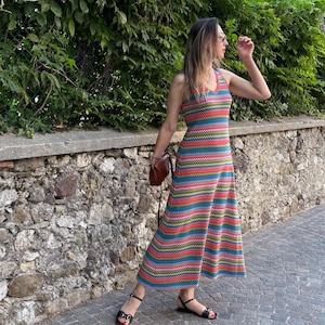 Missoni jersey dress Knit dress Long viscose dress Feminine dress High waist knitted tunic