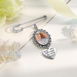 Custom photo pin for groom, wedding photo charm, memorial photo pin, custom boutonniere pin, personalized label pin, Remembrance Pin for Him