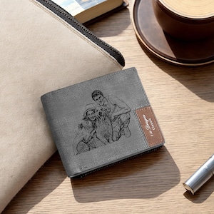 Cartera personalizada con foto grabada para hombre / Diseño minimalista de cuero fino / Cartera grabada para hombre, regalo de aniversario y San Valentín.