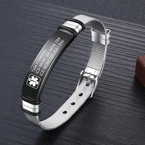 Adjustable Medical Alert Bracelet - Custom Stainless Steel Waterproof ID Tag for Men & Women, Diabetic/Epilepsy Emergency Jewelry + Gift Box