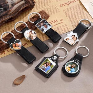 Custom Photo Keychain for Him – Personalized Picture Keychain Gift,Anniversary/Boyfriend/Dad, Unique Leather Key Ring，Fathers Day Gift