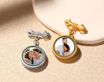 Personalized Memorial Bridal Bouquet Charm Custom Wedding Memory Photo Keepsake Flower Remembrance Brooch Gift for Her Him Something Blue