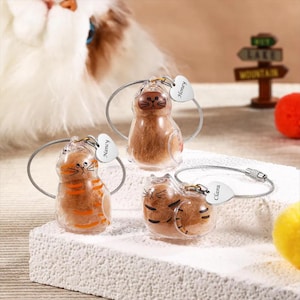 Personalized Pet Fur Keepsake Keychain – Memorial Cat Hair Container, Custom Name & Paw Print, Pet Memorial Gifts,Cute Gift for Cat Lovers
