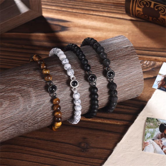 Bracciale Personalizzato Con Foto Proiettata: Ciondolo In Acciaio Al Titanio Con Immagine All'Interno, Regalo Per Donna, Compleanno E Anniversario