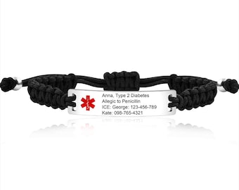 Custom Engraved Medical Alert Bracelet for Women – Hypoallergenic Emergency ID Tag, Adjustable Stainless Steel Gift for Allergies Diabetes