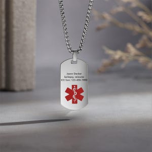 Custom Medical Alert Necklace, Personalized Neclace with Engraving, ID & Medical Necklace, Emergency Jewelry For Men  women