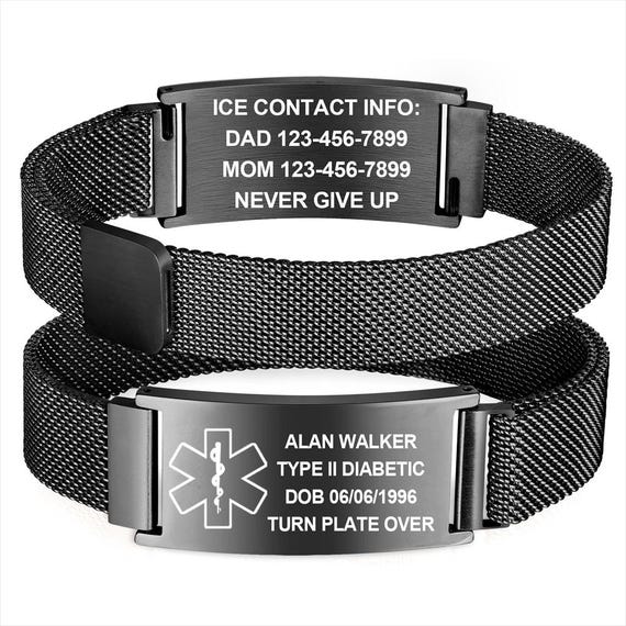 Custom Engraved Medical Alert Bracelet, Hypoallergenic Emergency ID Jewelry Gift for Women Men with Allergies Diabetes, Engravable Med Tag
