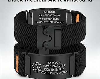 Personalized Medical ID Bracelet with Paracord Band & Stainless Steel Plate - Custom Engraved Alert Wristband for Emergency Information