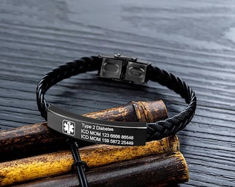 Personligt armband för medicinsk varning för män – Anpassat graverat ID i rostfritt stål, smycken för nödkontakter, present till honom