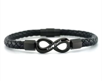 Gepersonaliseerde leren leren armband voor hem - op maat gegraveerde naam cadeau voor man, vriend, vader - perfecte verjaardag, Vaderdag