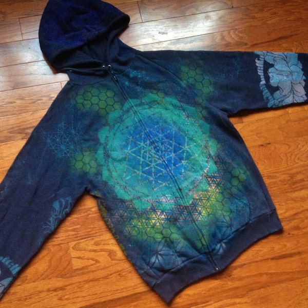 S  Sri Yantra Spirit Flower of Life Hand-painted ChakraTotem Zippered Hoodie