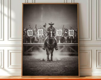 Vintage Cowboy Rodeo Poster Wall Art, Vintage Black and White Western Photo, 10 Out of 10 Art Print, Printable Wild West Digital Download