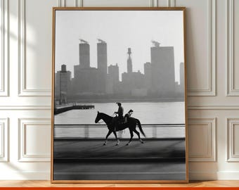 Vintage NYC Cowboy Wall Art Poster, Black and White Western New York City Decor Print, Cowboy Sports Art Print, Printable Digital Download