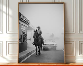Vintage Cowboy McDonald's Restaurant Poster Wall Art Retro Black & White Western Horse Photo Cowboy Print Printable Digital Download Poster