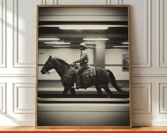 Black & White NYC Cowboy Wall Art, Western Cowboy Subway Photo Print, Vintage  Cowboy Horse New York City Poster Bar Decor Digital Download