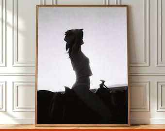 Vintage Black & White Cowgirl Poster Wall Art, Western Pin Up Photography Print, Cowboy Boots Hat Boudoir Photo Printable Digital Download