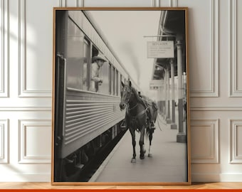 Vintage Cowboy Subway Poster Wall Art, Black and White Western New York City Print, NYC Cowboy Horse Art Poster, Printable Digital Download