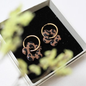 Pampilles léopard, fait main en France, créole tendance, bijoux d'oreilles argile polymère et acier inoxydable, pour elle