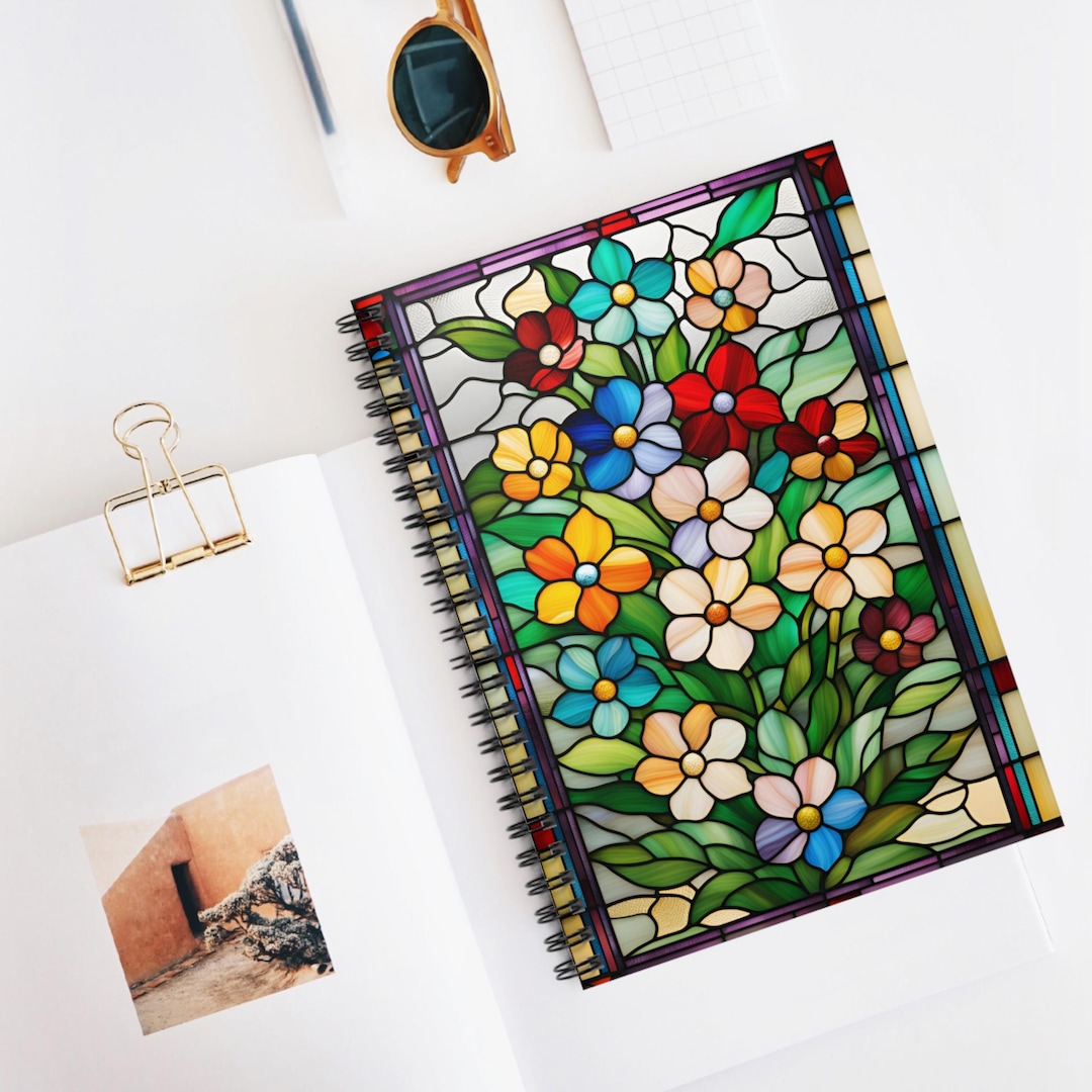 Stained Glass Floral Spiral Notebook - Ruled Line, Unique Journal ...
