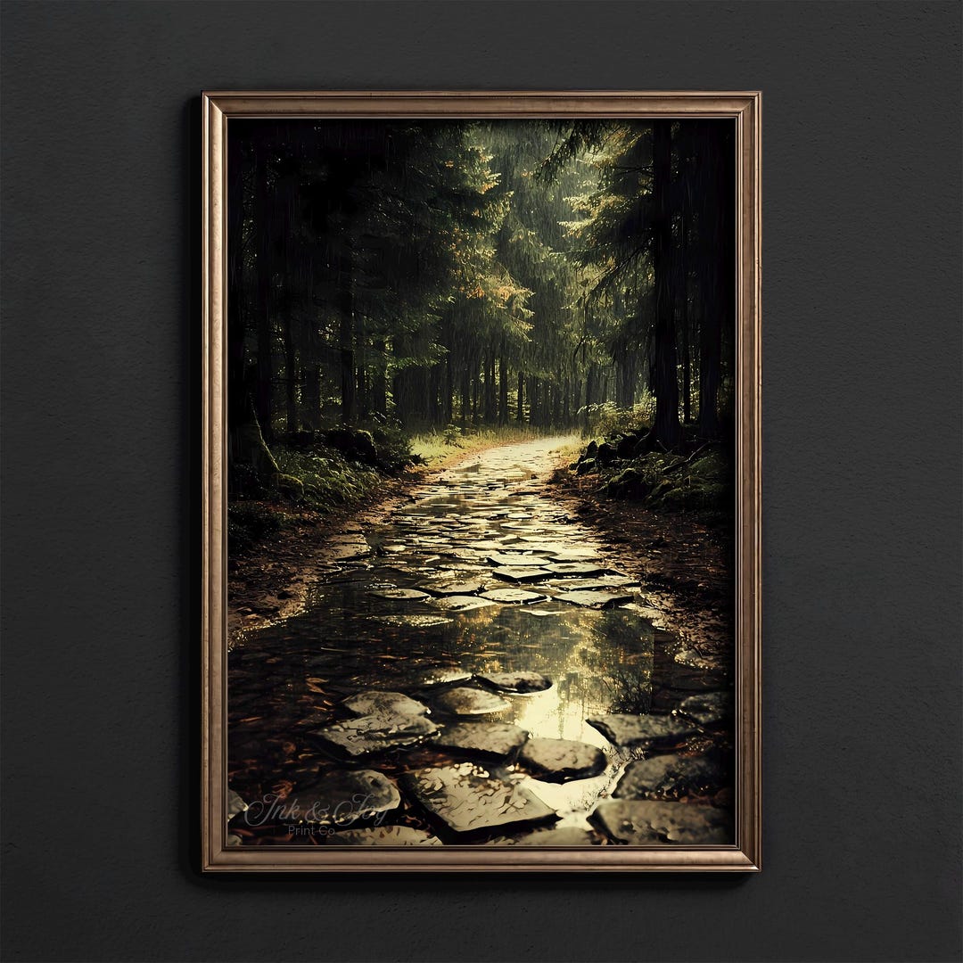 Rainy Forest Path Printable Wall Art • Vintage Woodland Painting ...