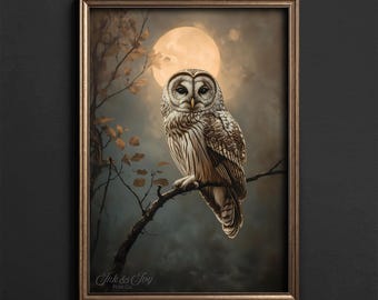 Mystical Owl Printable Wall Art • Vintage Moonlit Forest Painting • Moody Dark Nature Decor • Digital Download