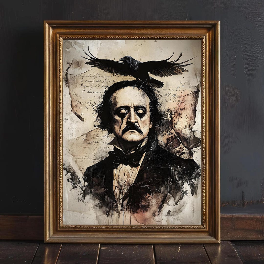 Edgar Allan Poe Wall Art · Dark Academia Gothic Print · Macabre Raven ...
