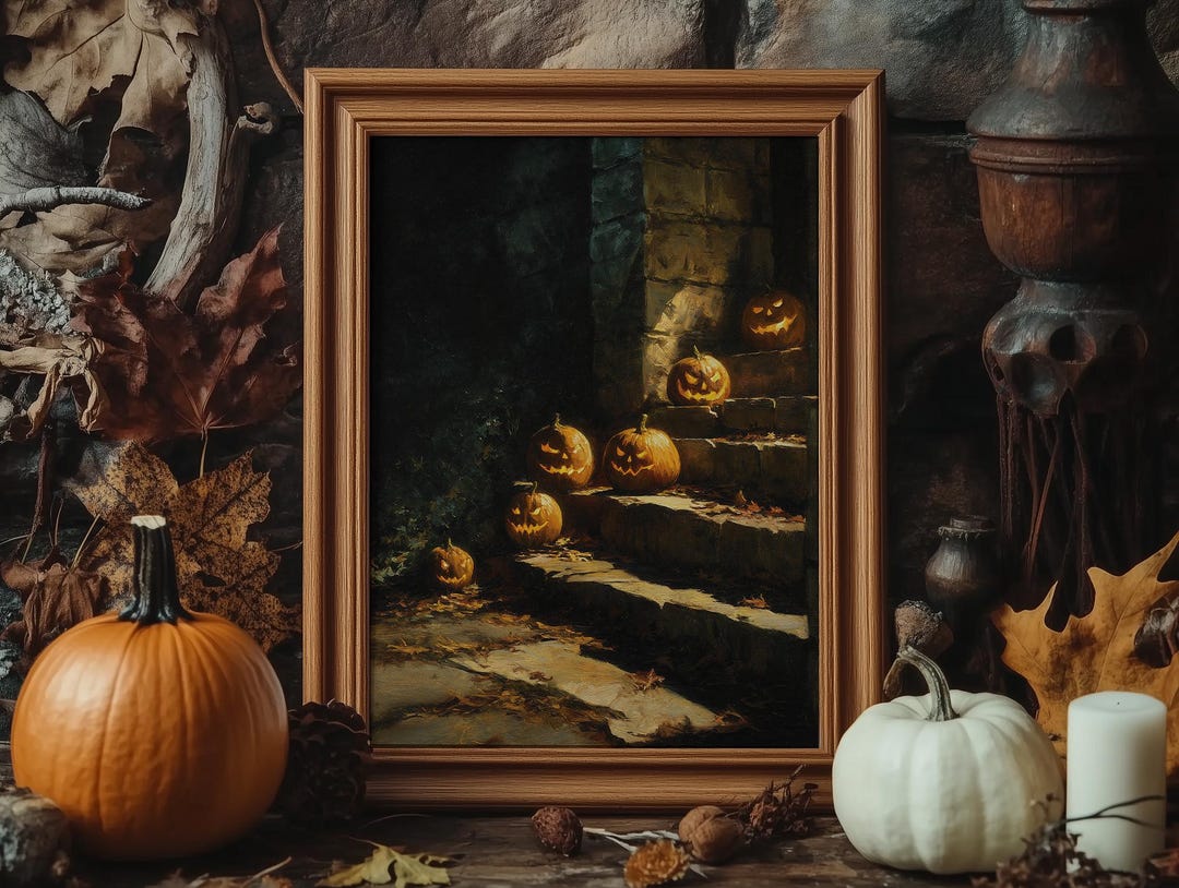 Halloween Jack-o-lantern Printable Wall Art • Vintage Pumpkins Painting ...