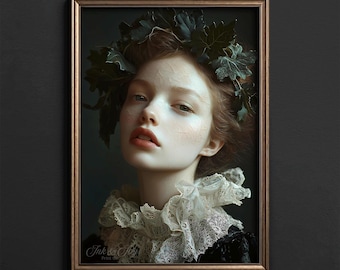 Ethereal Portrait Printable Wall Art • Gothic Literary Painting • Moody Dark Academia Decor • Digital Download