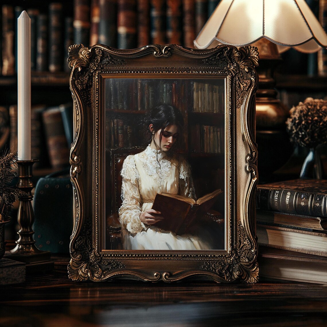 Polymill Library Frame Moody Library Frame Mockup • Dark Academia Frame • Gold Antique Art ...